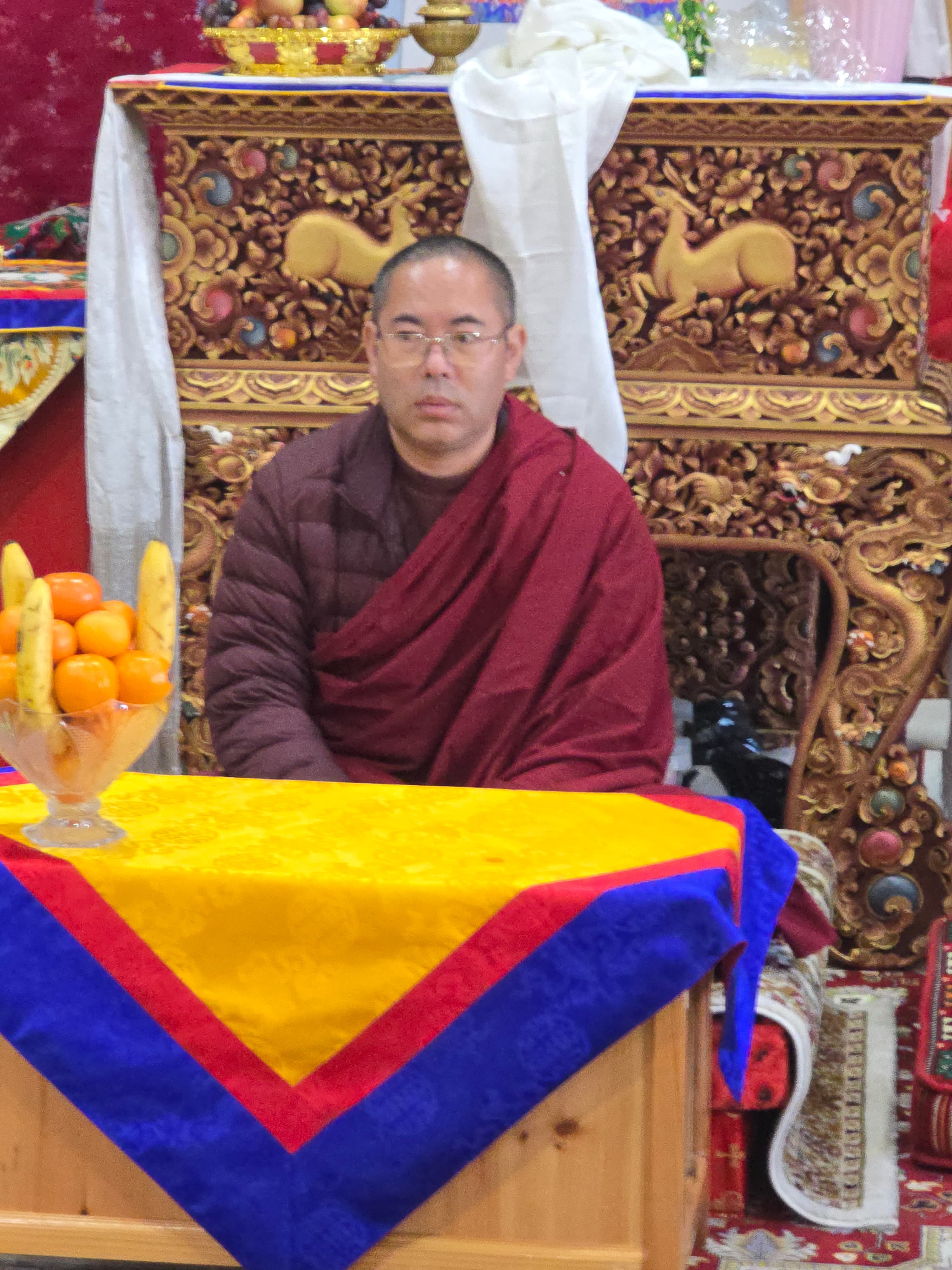 Khenpo Jamyang Choedrak during the arrival ceremony in the shrine hall